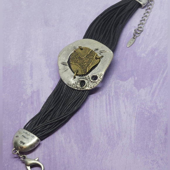 VCLM Black & Silver Tone Textured Chunky Bracelet - Picture 1 of 7